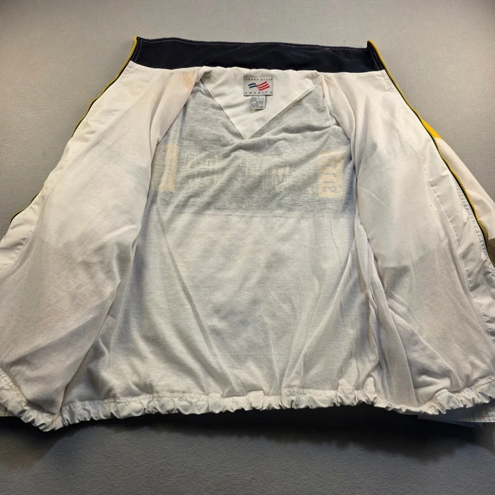 Vintage Perry Ellis America Windbreaker Jacket Mens‎ Large White Navy Yellow 90s - Picture 6 of 10